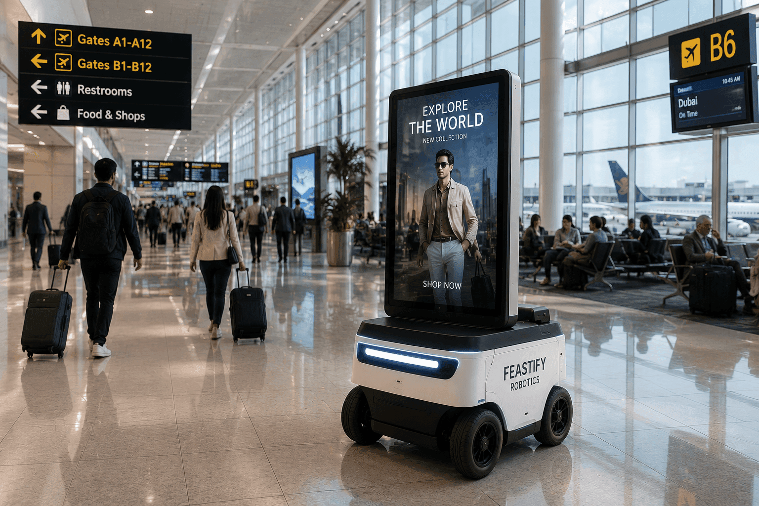 Airport terminal with travelers